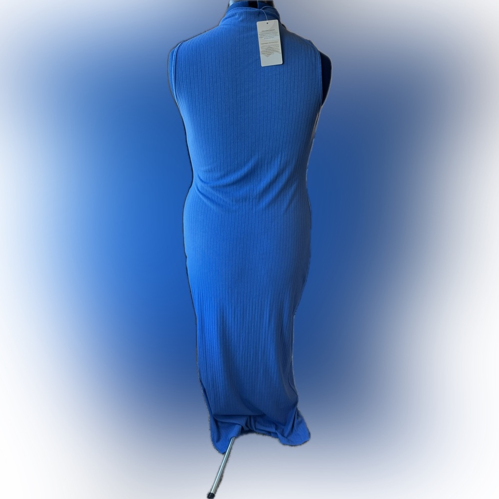 Blue Maxi Bodycon Dress with Mock Neck - Picture 3 of 6